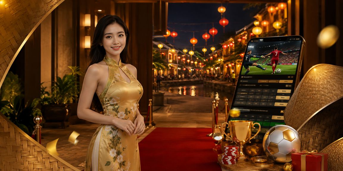 Người dùng tại Hội An mặc nón lá xem kết quả xổ số trên điện thoại