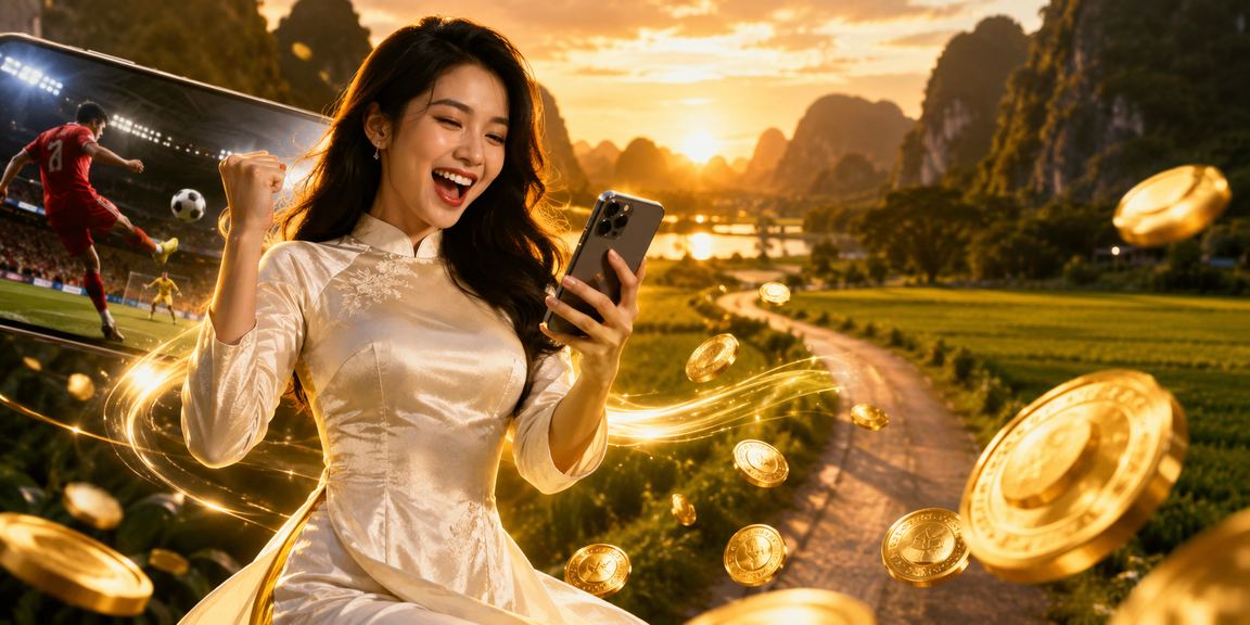 Người dùng trải nghiệm casino di động tại Ninh Bình trong trang phục áo dài
